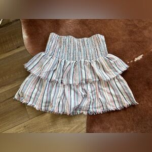 Striped tiered ruffle mini skirt M orange blue and white